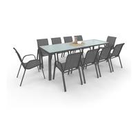 IDMarket - Salon de Jardin Madrid Table 240 CM et 10 chaises empilables Gris Anthracite Plateau Clair