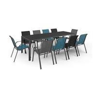 IDMarket - Salon de Jardin Madrid Table 240 CM et 10 chaises empilables Mix Color Bleu, Gris et Noir