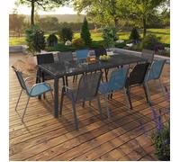 IDMARKET Salon de jardin MADRID table 240 CM et 10 chaises empilables mix color bleu, gris et noir