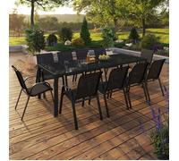 IDMarket – Salon de jardin MADRID – Table 240 cm et 10 chaises empilables – Noir