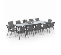 Salon De Jardin Madrid Table Extensible 135-270 Cm Et 12 Chaises Empilables Gris Anthracite Gris