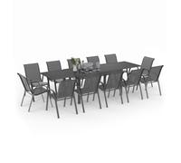 IDMarket - Salon de jardin Madrid - Table extensible 135-270 cm + 12 chaises gris anthracite