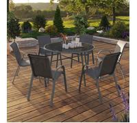 IDMarket – Salon de jardin Madrid – Table ronde 120 cm, 6 chaises empilables – Gris anthracite