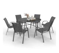 IDMarket - Salon de Jardin Madrid Table Ronde 120 CM et 6 chaises empilables Gris Anthracite