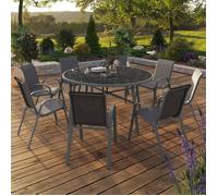 IDMarket – Salon de jardin Madrid : table ronde 150 cm et 8 chaises empilables gris anthracite