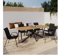 IDMarket Salon de jardin Messina Table 190cm pied araignée plateau effet bois et 8 chaises noires
