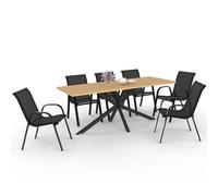 Idmarket Salon De Jardin Messina Table Pied Arraigné Plateau Effet Bois Et 8 Chaises Empilables Noires