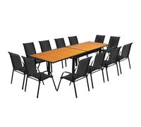 IDMarket - Salon de jardin Poly Extensible - Table 135-270 cm et 12 chaises bois et noir