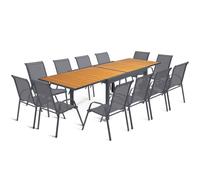 Salon De Jardin Poly Extensible Table 135-270 Cm Et 12 Chaises Bois Et Gris Foncé Gris