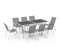 IDMarket - Salon de jardin POLY table extensible 90-180 cm et 8 chaises | Coloris blanc et gris