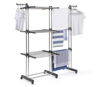 IDMarket - Séchoir à Linge Vertical Pliable et Extensible 3 Niveaux GIGA capacité 27M avec cintres et Pinces INOX et Gris