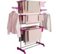 IDMarket - Séchoir à Linge Vertical Pliable 3 Niveaux Maxima capacité 20 m | En inox colori rose