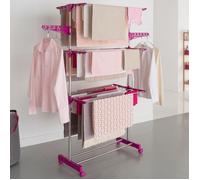 IDMarket - Séchoir à Linge Vertical Pliable 3 Niveaux Maxima capacité 20M INOX et Rose