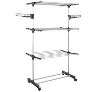 IDMarket - Séchoir à Linge Vertical Pliable 3 Niveaux Maxima capacité 25 m | Avec cintres et pinces coloris gris