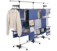 IDMarket - Séchoir à Linge Vertical Pliable 3 Niveaux Supra capacité 50 m | Avec tringle télescopique, coloris blanc et gris