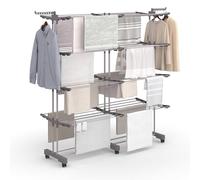 IDMarket - Séchoir à Linge Vertical Pliable et Extensible 4 Niveaux Maxi capacité 50M INOX et Gris