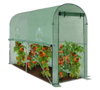 IDMarket - Serre à tomates relevable 3m² Verte 2 fenêtres avec moustiquaire et Porte zippée