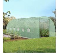 IDMARKET Serre de jardin tunnel 18m² 6 x 3 x 2 m acier galvanisé + bâche anti-UV avec porte et fenêtres CRIMÉE verte