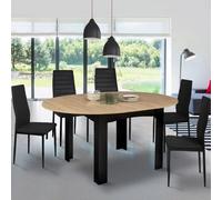 IDMarket – Table à manger extensible ronde Dona 4-8 personnes noire plateau façon hêtre 110-150 cm