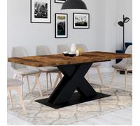 IDMarket Table à manger extensible Alicia rect 6-10 pers plateau bois foncé Hawkins X noir 160-200cm