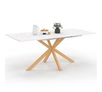 IDMarket - Table à Manger Extensible Rectangle Alix 160-200 cm Bois, Blanc | Avec pied araignée bois et plateau blanc GISELE, capacité 6-10 personnes