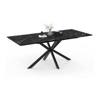 IDMarket Table extensible Alix rect. 6-10 pers pied araignée noir plateau effet marbre 160-200 cm