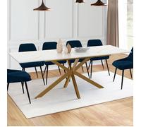 IDMarket Table à manger extensible ALIX 160-200 cm 6-10 personnes pied araignée laiton marbre doré