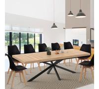 IDMARKET Table à manger extensible rectangle ALIX avec rangement 10-12 personnes pied araignée bois et noir 200-240 cm