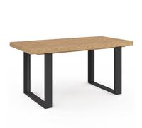 IDMarket - Table à Manger Extensible Rectangle Cassius 4-8 Personnes Effet Chevrons et Pieds Noirs 160-200 cm