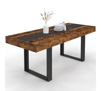 Table à manger extensible rectangle PHOENIX 6-10 personnes bois effet vieilli et noir bande centrale noire 160-200 cm