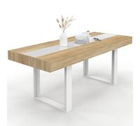 IDMarket - Table à Manger Extensible Rectangle Phoenix 4-8 Personnes Bois et Blanc Bande Centrale Blanche 160-200 cm