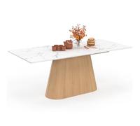 IDMARKET Table à manger extensible rectangle RHONDA 6-10 personnes plateau marbre blanc ALASKA et bois façon hêtre 160-200 cm