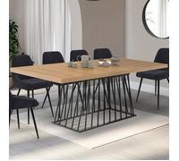 IDMarket - Table à Manger Extensible Rectangle Yuna 6-10 Personnes Plateau Bois et Pied Filaire en métal Noir 160-200 cm
