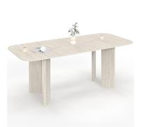 Table à manger extensible rectangulaire arrondie CAPUCINE 6-10 personnes 4 pieds design arrondi façon travertin 160-200 cm