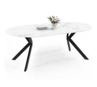 IDMarket - Table à Manger Extensible Ronde Alix 110-200 cm Effet marbre | Avec pied araignée noir et plateau effet marbre blanc ALASKA, capacité 4-10 personnes