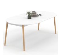 IDMarket - Table à Manger Extensible Ronde Angela 4-10 Personnes Blanc Pied Bois 110-200 cm