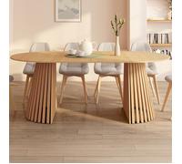 IDMARKET Table à manger extensible ronde CARMEN 4-10 personnes pied bois en lattes et plateau bois 110-200 cm