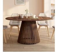 IDMarket - Table à Manger Extensible Ronde Carmen 4-8 Personnes Pied Noyer en Lattes et Plateau Noyer 110-150 cm