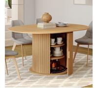IDMarket – Table à manger extensible ronde Juliette 4–8 pers. pied lattes avec rangement 110–150 cm