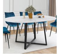 IDMARKET Table à manger extensible ronde SELMA 4-8 personnes noir et plateau marbre blanc ALASKA 110-150 cm