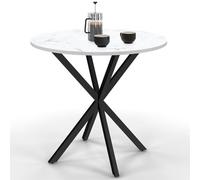 IDMarket – Table ronde ALIX – 4 personnes – Pied araignée noir – Plateau effet marbre blanc 80 cm