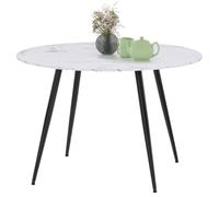 IDMarket - Table à Manger Ronde Amelia 4 Personnes 110 cm Effet marbre | Effet marbre blanc alaska, pieds métal noir