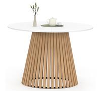 IDMarket - Table à Manger Ronde Carmen 6 Personnes Pied Bois en Lattes et Plateau Bois Blanc 110 cm