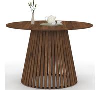 IDMARKET Table à manger ronde CARMEN 6 personnes pied noyer en lattes et plateau noyer 110 cm
