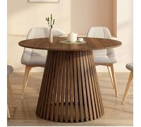 IDMARKET Table à manger ronde CARMEN 6 personnes pied noyer en lattes et plateau noyer 110 cm