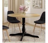 IDMARKET Table à manger ronde MARIE 4-6 personnes bois façon hêtre et noir 110 cm