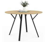 IDMarket - Table à Manger Ronde YSEULT 4-6 Personnes Bois et Noir Design Industriel 110 cm