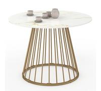 IDMarket - Table à Manger Ronde Yuna 6 Personnes Pied Filaire Laiton et Plateau Effet marbre Blanc Alaska 110 cm