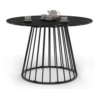 IDMarket - Table à Manger Ronde Yuna 6 Personnes Plateau Effet marbre Noir Alaska et Pied Filaire en métal Noir 110 cm