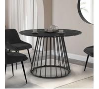 IDMARKET Table à manger ronde YUNA 6 personnes plateau effet marbre noir ALASKA et pied filaire en métal noir 110 cm